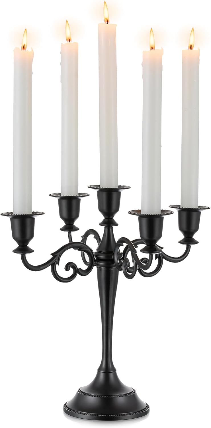 Candelabro negro Sziqiqi de cinco brazos con velas blancas