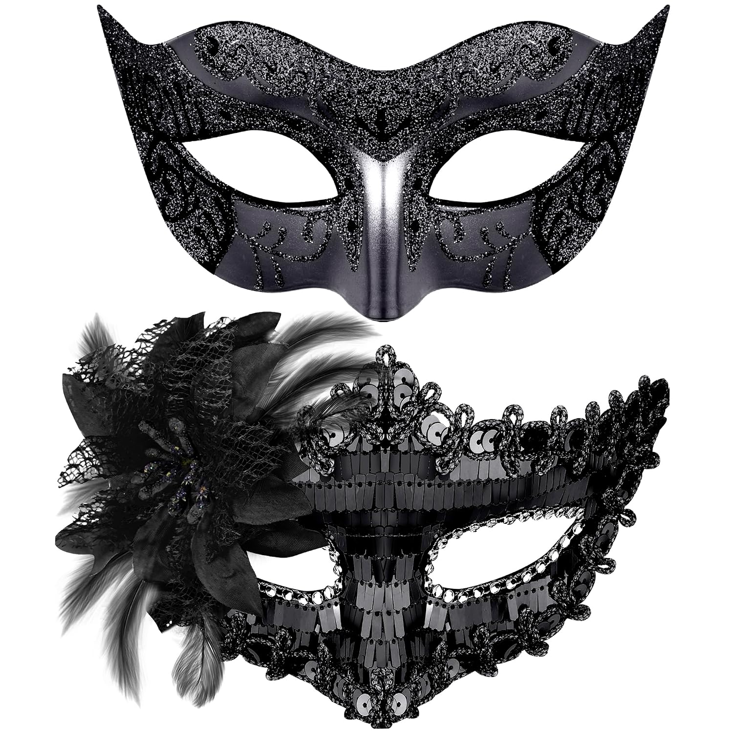 Juego de dos máscaras venecianas negras para combinar en pareja