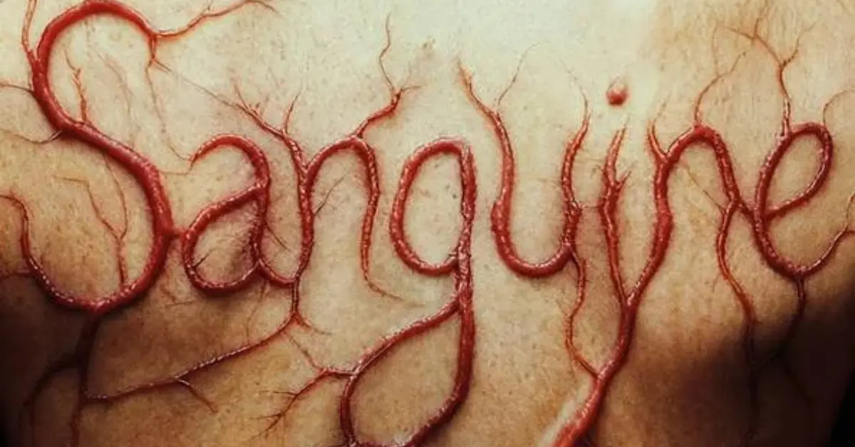 El título Sanguine formado por venas bajo la piel